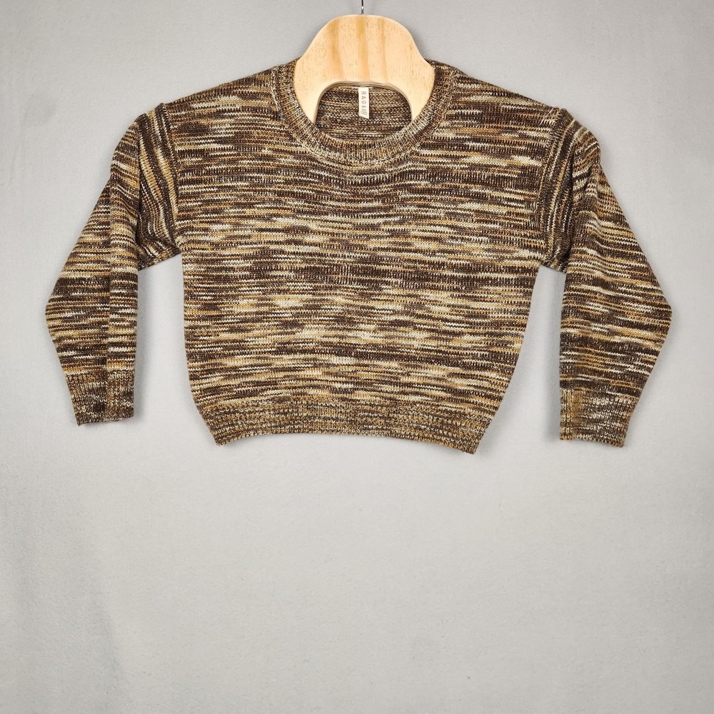 Raga Sweater‎ Womens XS Brown Beige Marled Pullover Acrylic Knit Crewneck Soft
